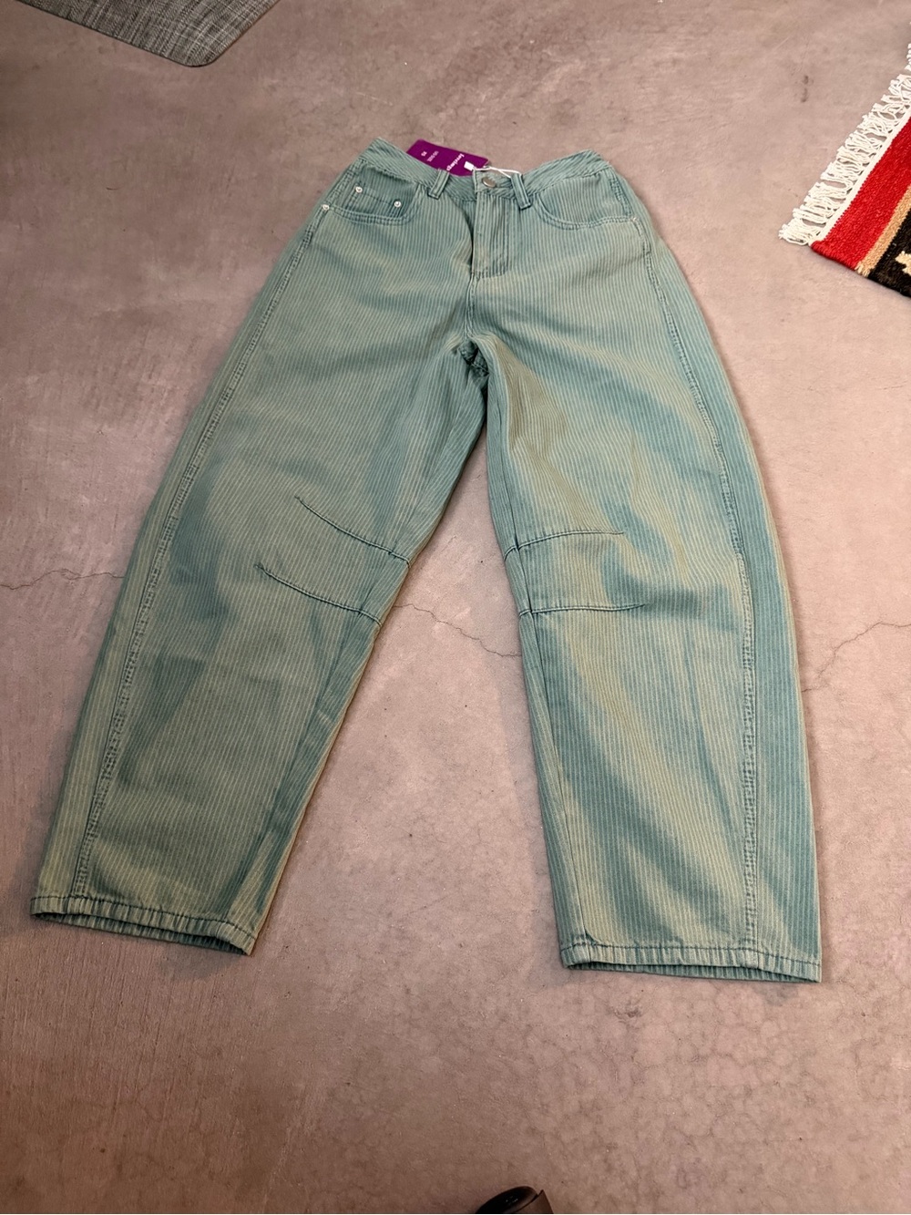 Women's High Waisted Striped Denim Barrel Jeans